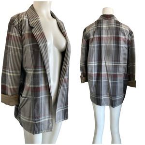 Vintage LAUREL By Escada Plaid Oversized Open Front Blazer Jacket Sz 40 L